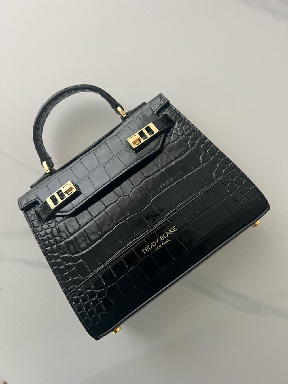 Teddy Blake Mini Black Croc Leather Top Handle Bag